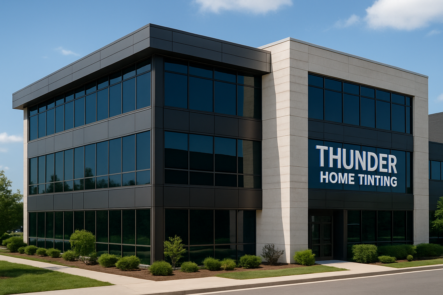 Commercial office building featuring Thunder Home Tinting’s window tinting